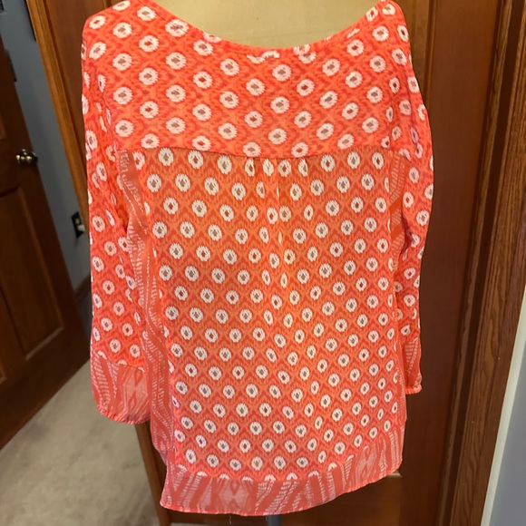 Lucky Brand Salmon colored  Graphic 3/4 Sleeve Blouse - Picture 5 of 5